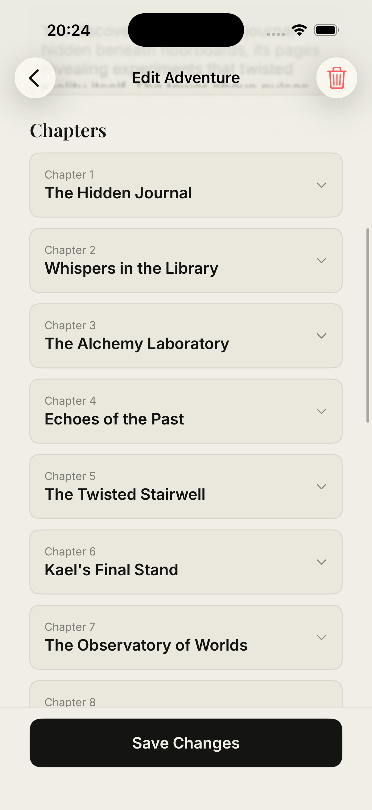 Adventure builder screen